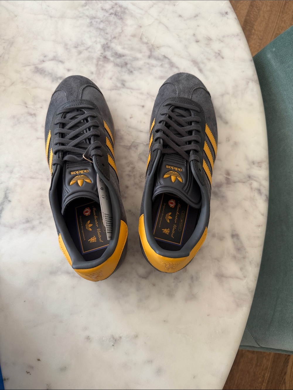 adidas Manchester United Grey and Yellow Suede Sneakers - Picture 2 of 7